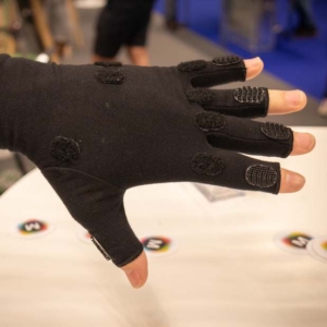 Washable glove with velcro connectors. Top side